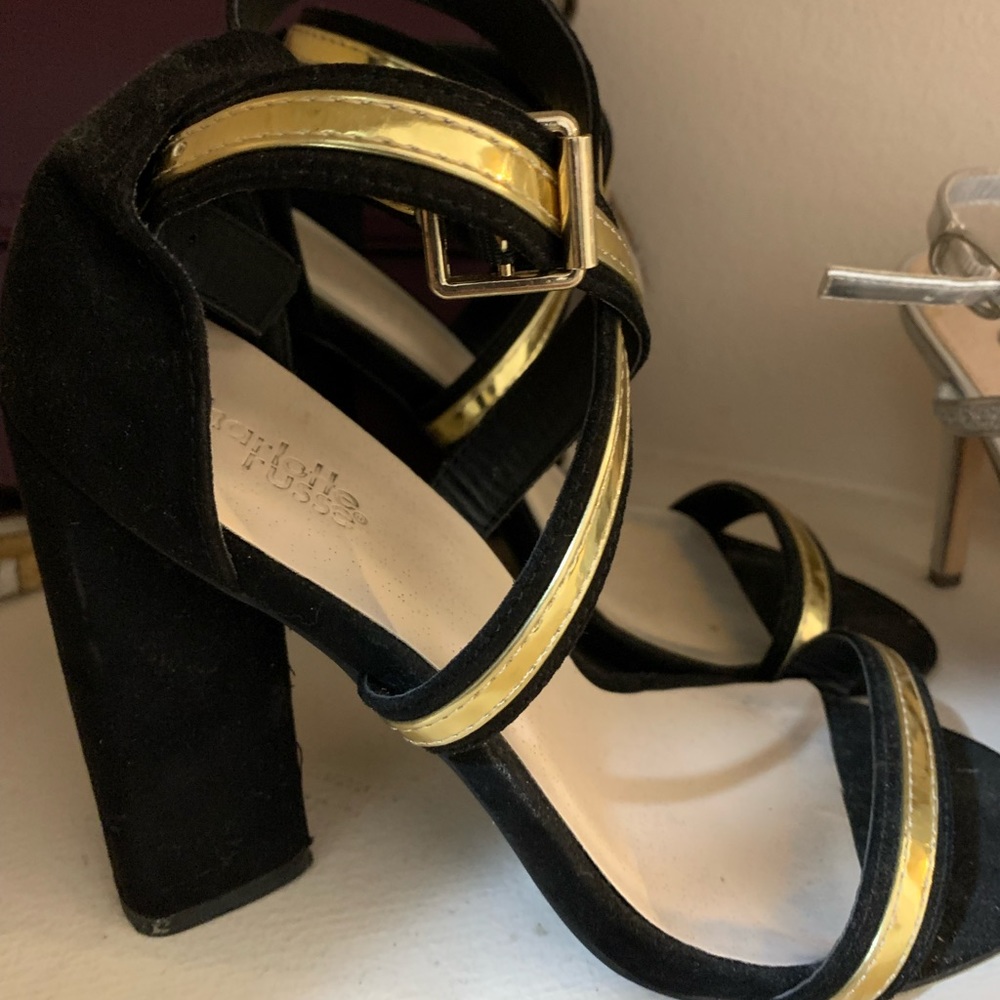 Black and Gold strap up heel